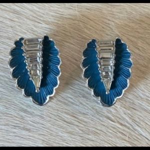 Vintage 1940's Art Deco Pennino Clip On Earrings Emerald Cut Rhinestones